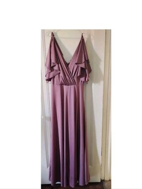 Allure Bridals Mauve Ruffle Sleeve V-Neck Maxi Dress